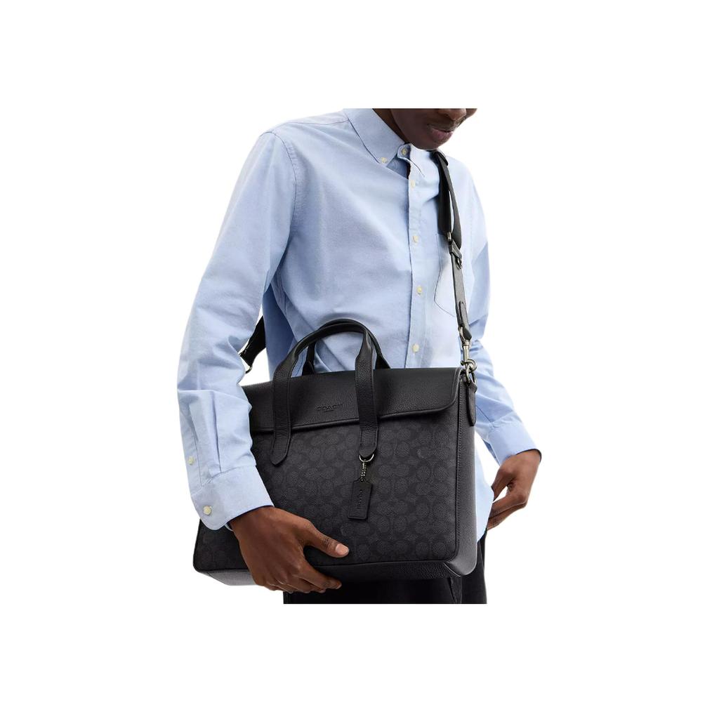 Coach Sullivan 38 Logo Print Magnetic Closure Coated Canvas Shoulder Crossbody Tote Bag Large Men bags Black Gray CZ402-QBMI5