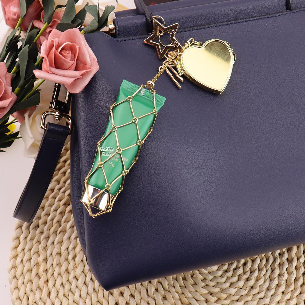 Fashion Metal Mesh Crossbody Bag Charm Keychain Lipstick Accessory