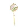 Chinese Style Natural Seashell Tassel Fan Brooch with Plum, Orchid, Bamboo, Chrysanthemum, Pearl Corsage, and Empty Setting