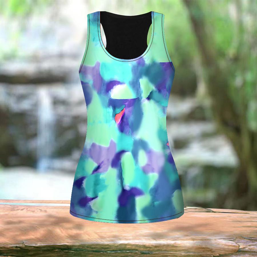 3D Multicolored Petals Print Women Workout Yoga Gym Printed Summer Sport Shirts Plus Size Vests