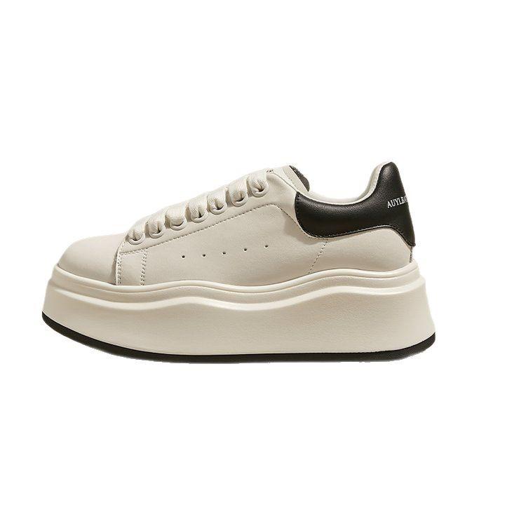 Small women's shoes leather platform McQueen white shoes women's 2025 spring new versatile height-increasing shoes casual board shoes