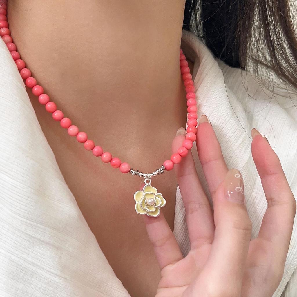 Yinruitai S925 Sterlingové stříbro Korálová růže Náhrdelník - 2024 Dámský všestranný řetízek na klíční kost
