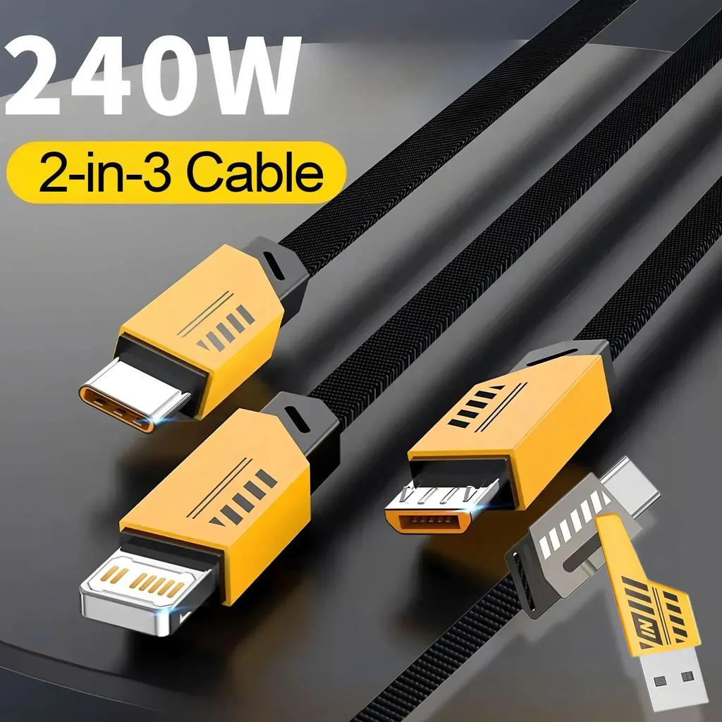 3 In 2 240W Fast Charging Cord For Micro USB Type C Charger Cable 1.2m Multi Usb Port Multiple Usb Charg Cord For huawei