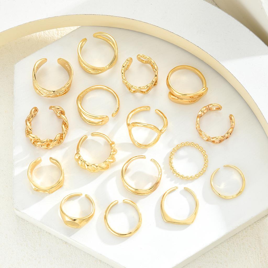 17KM 16-teiliges Geometrisches Hohlherz Offener Ring Set Modeschmuck Damen Trendig Glänzend Täglich Party Accessoire Geschenk Für Sie
