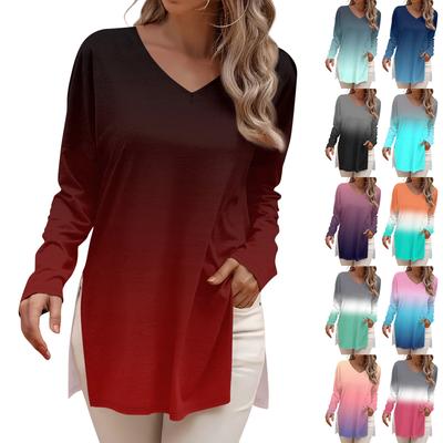 Chemises à manches longues à la mode pour femmes, imprimé, coupe ample, col en V, hauts basiques, tenues décontractées