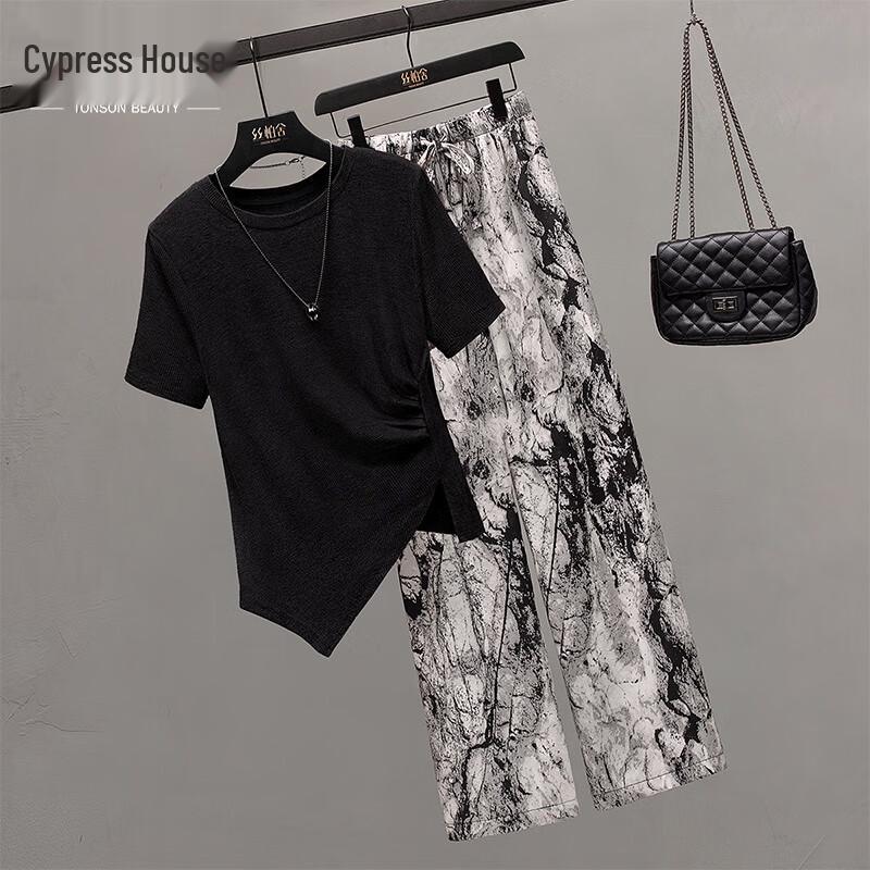 Women's Retro Short Sleeve T-shirt & Wide-Leg Pants Set