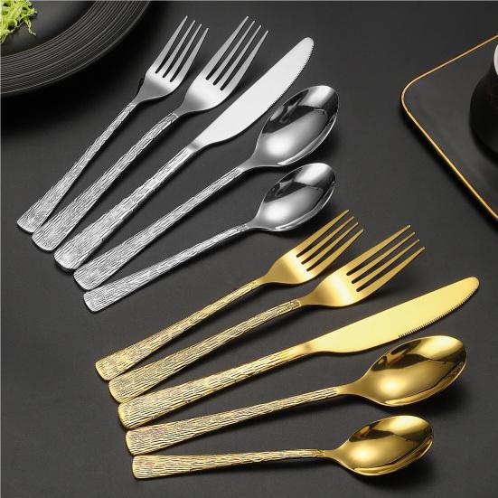 Messer Gabel Löffel Set Edelstahl Besteck Rutschfester Bequemer Griff Steakmesser Dessertlöffel Teegabel für Westliches Essen Spülmaschinenfest