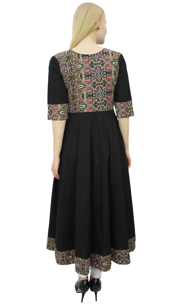 Phagun Womens Black Cotton Anarkali Jacket Style Kurti Designer Dress-10