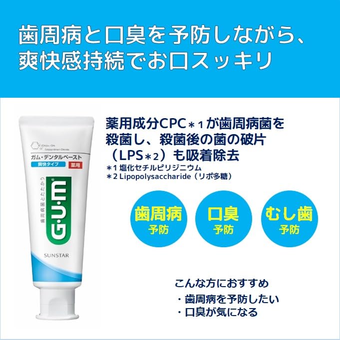 GUM (Gum) [Quasi-drug] Periodontal disease prevention medicinal toothpaste [Refreshing type Cool mint type] Contains CPC, antibacterial, gum care,