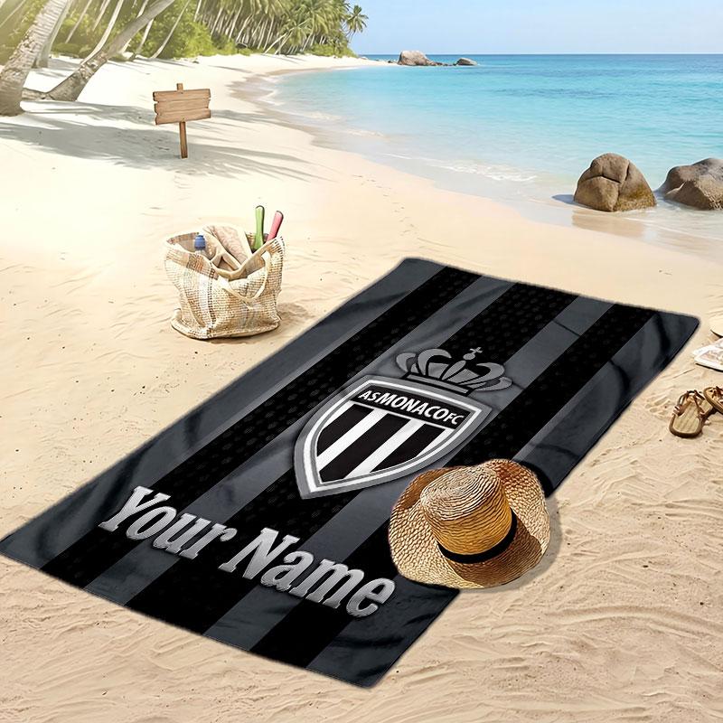 Monaco FC Personalisiertes Bedrucktes Strandtuch Fußballlogo Unterstützung Benutzerdefinierter Name Text Saugfähiges Handtuch Für Sport Reisen Besonderes Geschenk