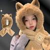 Bonito Sombrero de Peluche con Orejas de Zorro Bufanda Integrada para Mujer Invierno Protección de Orejas Sombrero Cálido Bufanda de Estudiante Frío y a Prueba de Viento