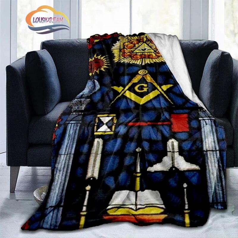Print Freemasonry Flannel Blanket Masonic Air Conditioning Sofa  Portable Travel Camping   Suitable for All Season