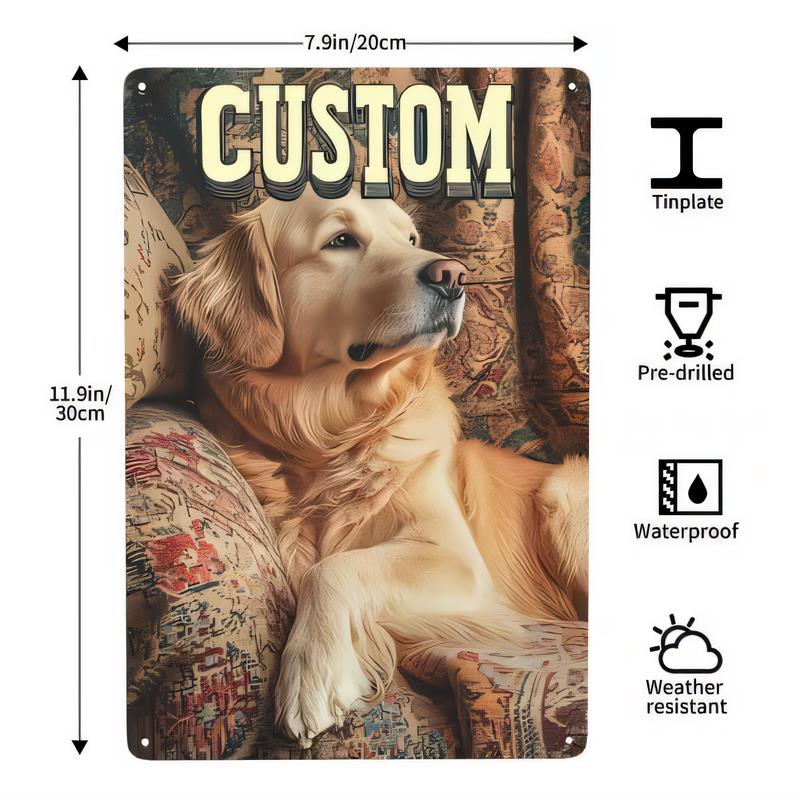 Tin Sign CUSTOM Golden Retriever Dog Vintage Street Art Metal Plaque Xin Pre Drilled Waterproof Weather Resistant Retro W