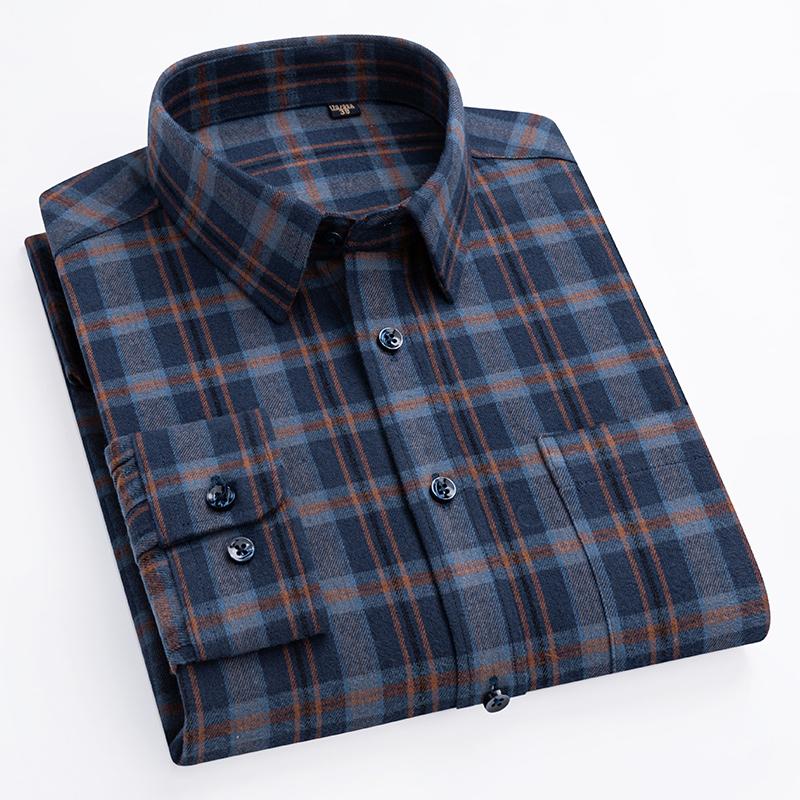 100% Cotton Plaid Shirts for Business Men Long Sleeve Quality Autumn Spring Male Casual