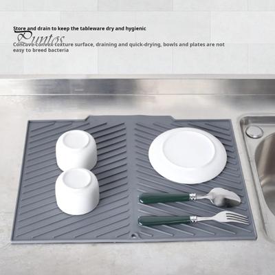 Tappetino di drenaggio in silicone per il piano di lavoro della cucina, antiscivolo, resistente al calore, per asciugare i piatti con scarico integrato, pieghevole, multiuso, per lavello