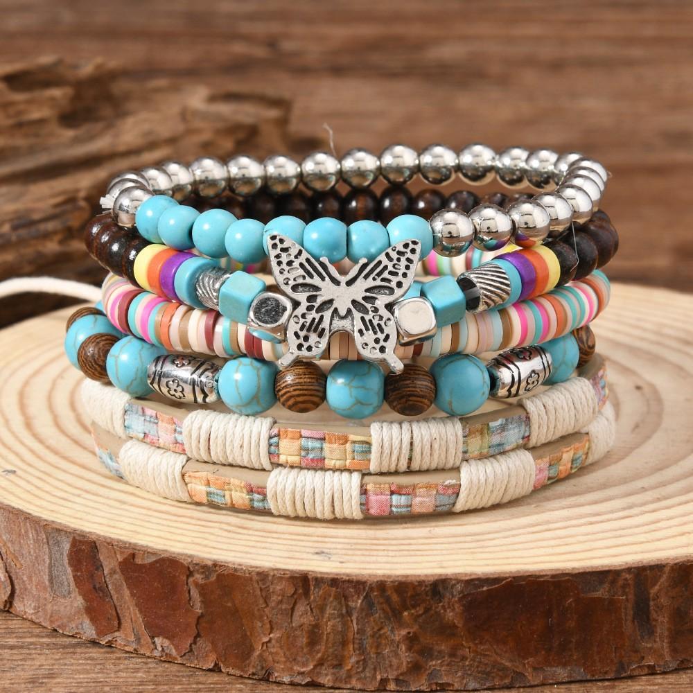 Türkis Schmuck, Damen Armbänder, Böhmische Türkis Retro Perlenarmbänder, Gestapeltes Set Armbänder.