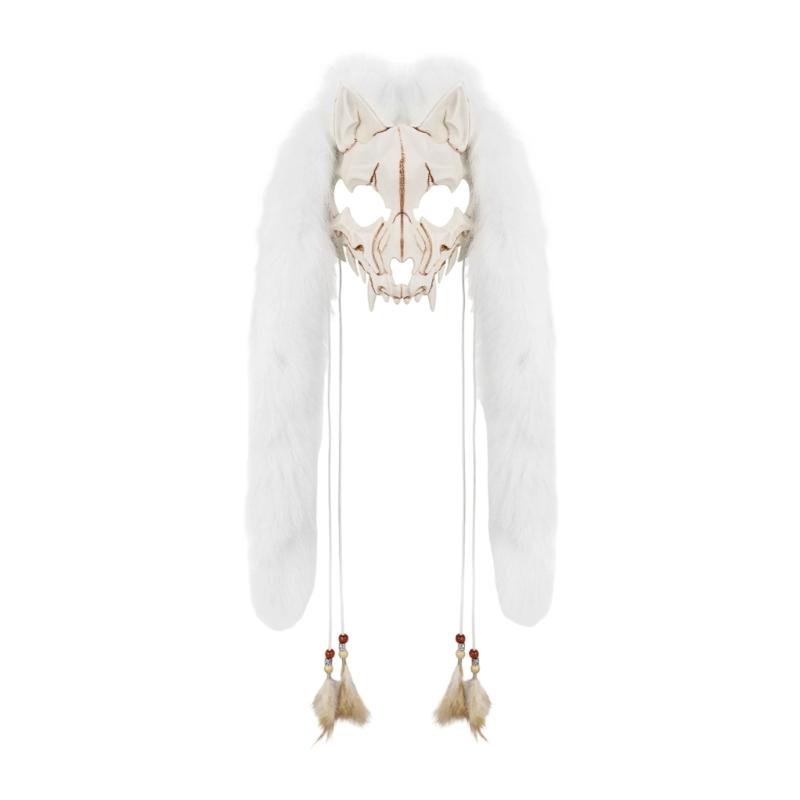 Fell Wikinger Füchse Maske Werwolf Kostüm Cosplay Zubehör Pelziges Tiermaske für Halloween Karneval Mottoparty