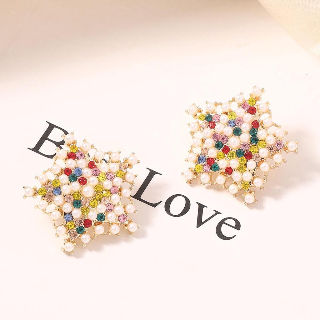 Colorful Zircon & Seed Bead Star Stud Earrings: Unique Cross-Border Christmas Design