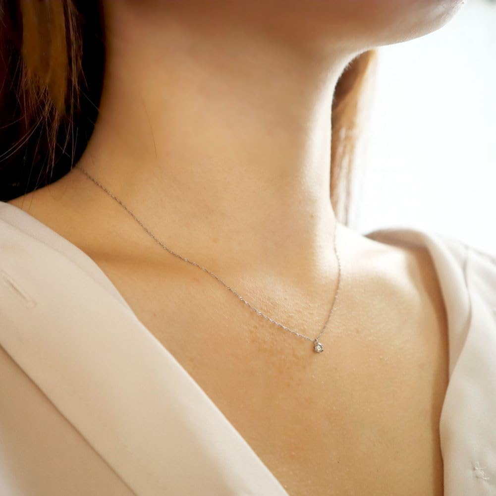 and My Jewelry PT Diamond Pendant Necklace with a Carat Solitaire Diamond 4016 [Your Box] 0.10 [April Birthstone] [Gift Wrapped]