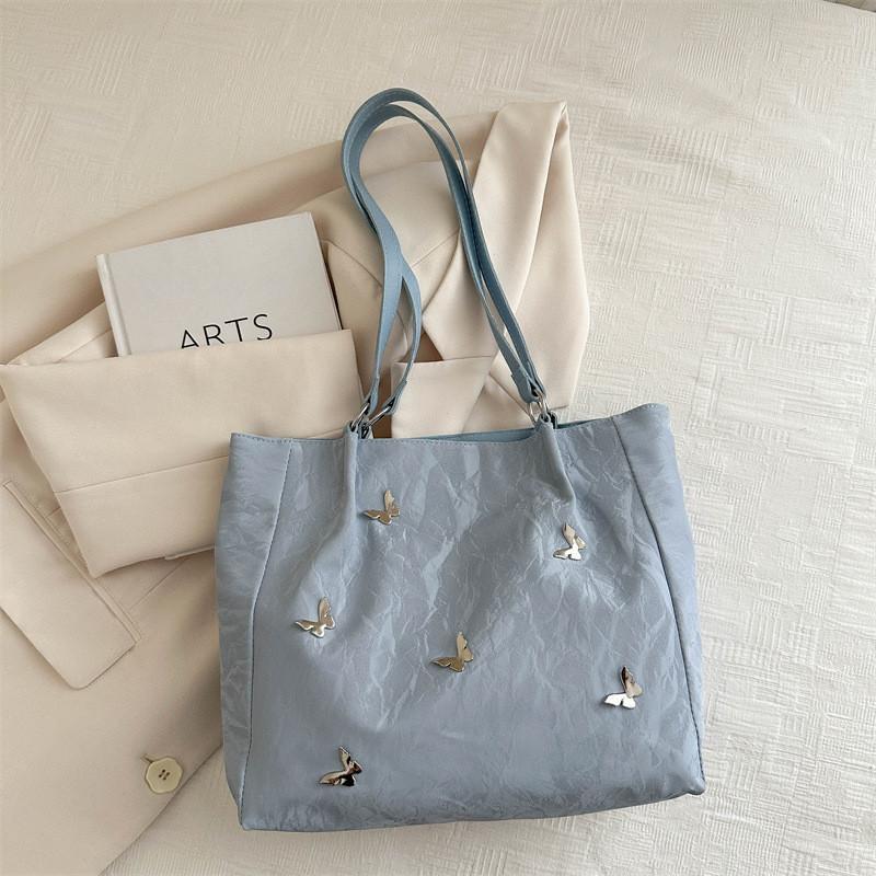 Chic Street Trend Pu Tote Bag For Women 2024 Summer New Simple Fashion Shoulder Bag синий