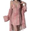 Women's Velvet Warm Deep V Push Up Padded Backless Sleep Dress with Robe Lounge Set