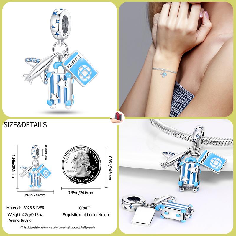 925 Silver Globe Airplane Charm Beads For DIY Bracelet Making Ladies Jewelry 3mm Original Design