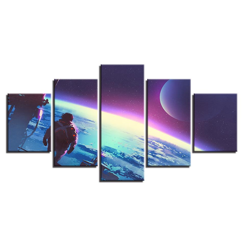 

Модульные абстрактные картины на холсте, домашний декор, 5 шт., картины «Астронавты высадились на Луну», настенное искусство, HD принты, постер без рамки 20x35cm*2 20x45cm*2 20x55cm*1