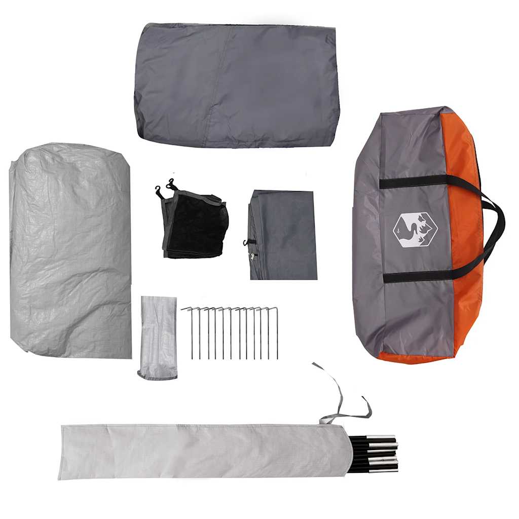 Tunnel Family Tent for 8 Persons Grey and Orange Waterproof