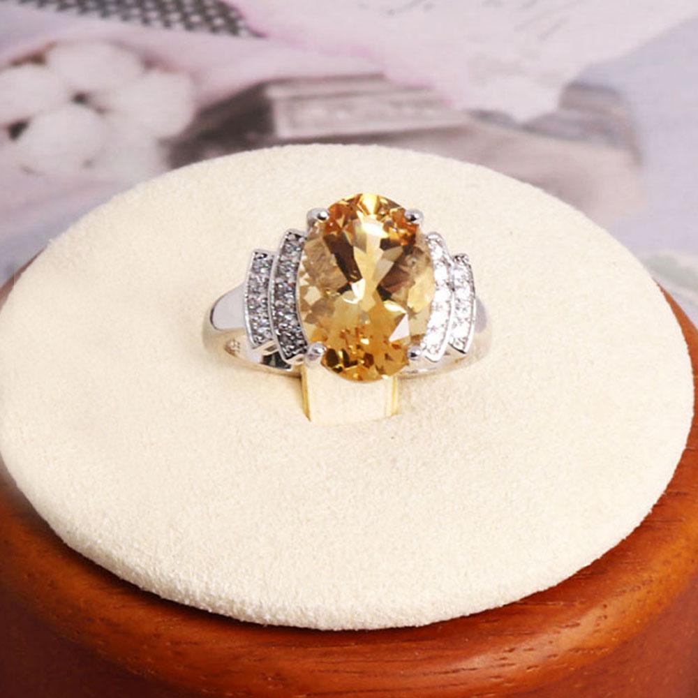 Bague Élégante en Argent Sterling 925 Citrine Naturelle 6.05ct Ovale 10x14mm Véritable Pierre Précieuse Bijou Fin Bague Solitaire pour Cadeau de Saint-Valentin pour Femme