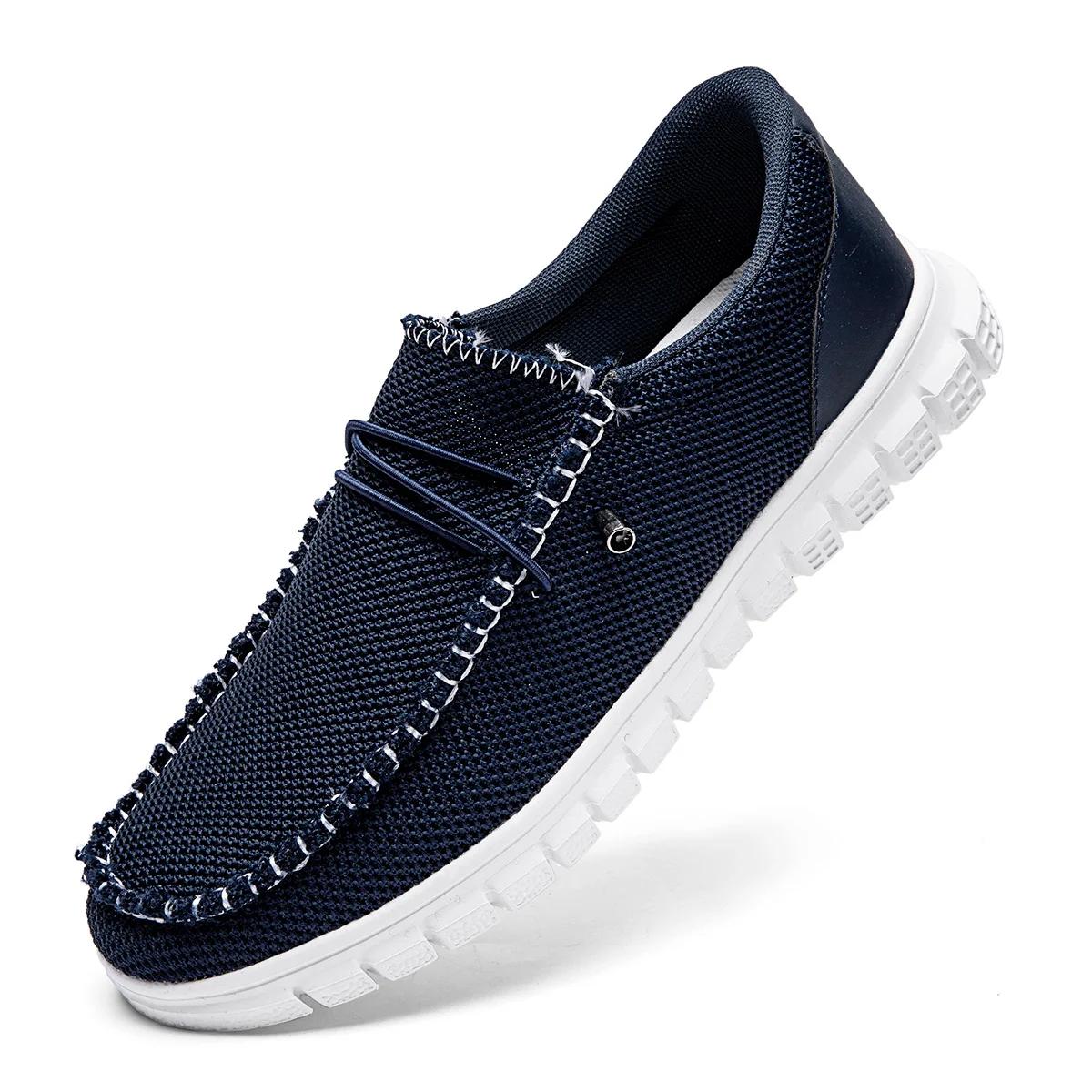 

Fujeak Большие размеры Нескользящие кроссовки для мужчин Повседневная плоская обувь для ходьбы Легкие дышащие сетчатые мокасины Удобная обувь 46 темно-синий