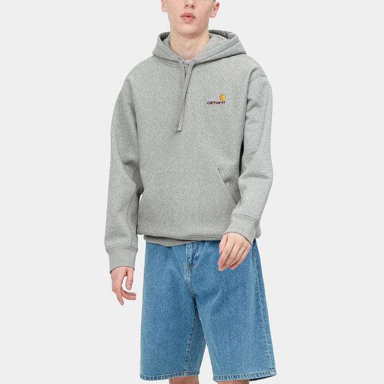 Carhartt WIP Solid Color Logo Embroidered Drawstring Hoodie Men Hoodies Gray I028279-V6-XX