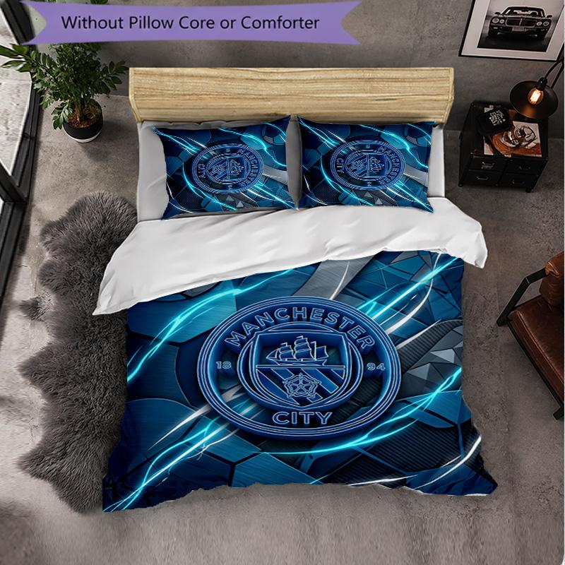 Set Lenzuola Manchester City Modello 3 Pezzi Morbida Copripiumino in Microfibra con Federe per Camera da Letto