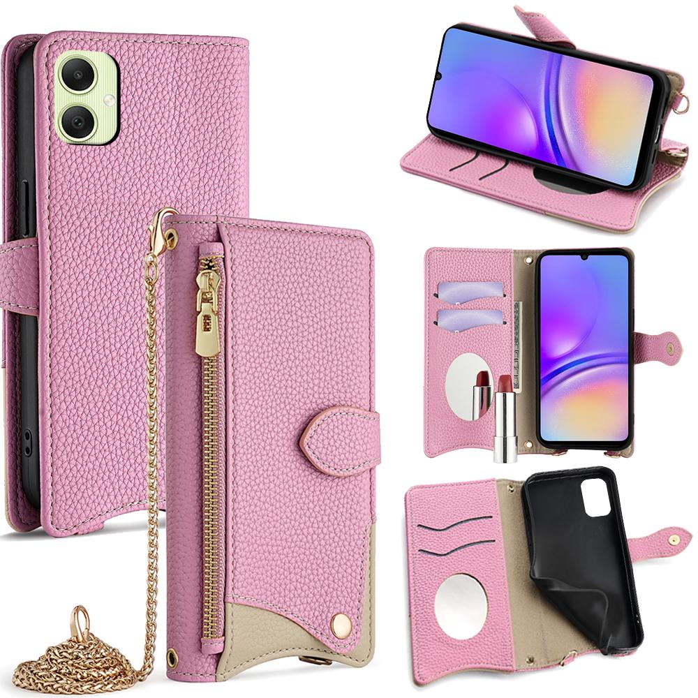 For Samsung Galaxy A05 4G Leather Case Wallet Stand Cover Irregular Tail Style with Chain Strap