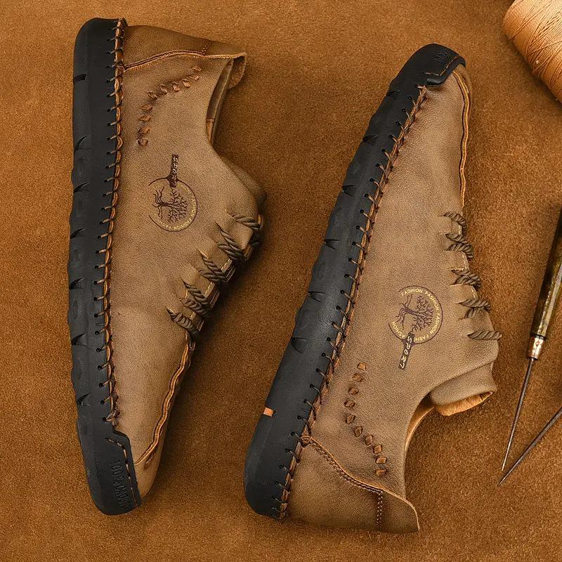 

Popular Plus Size Men s Handmade Leather Casual Shoes - Breathable for Spring & Autumn 40 хаки