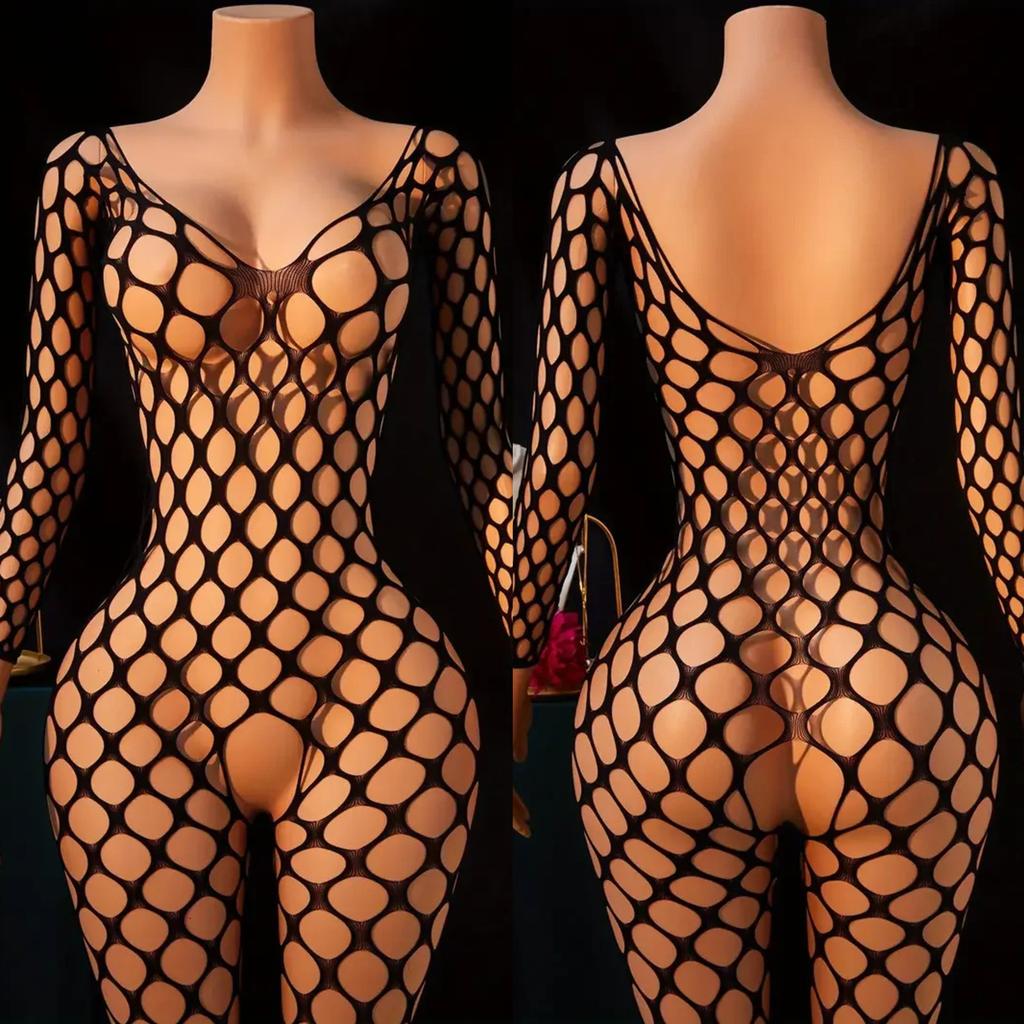 Green Crotchless Bodystocking For Women Transparent Sexy Lingerie Sexiest Bodysuit Erotic Costumes Black Full Body Stockings