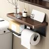 Wall Storage Rack Strong Load-Bearing Wall-Mounted Organizer with Rounded Paper Outlet Smooth Pull-Out Multifunctional Wood Metal Bathroom Shelf
