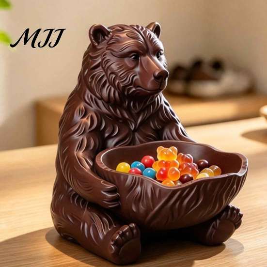 Festive Bear Ornament for Display 3D Printed Brown Trinket Bowl, Key Holder, Desktop Storage Dish Practical Candy Small Items, Cute Animal