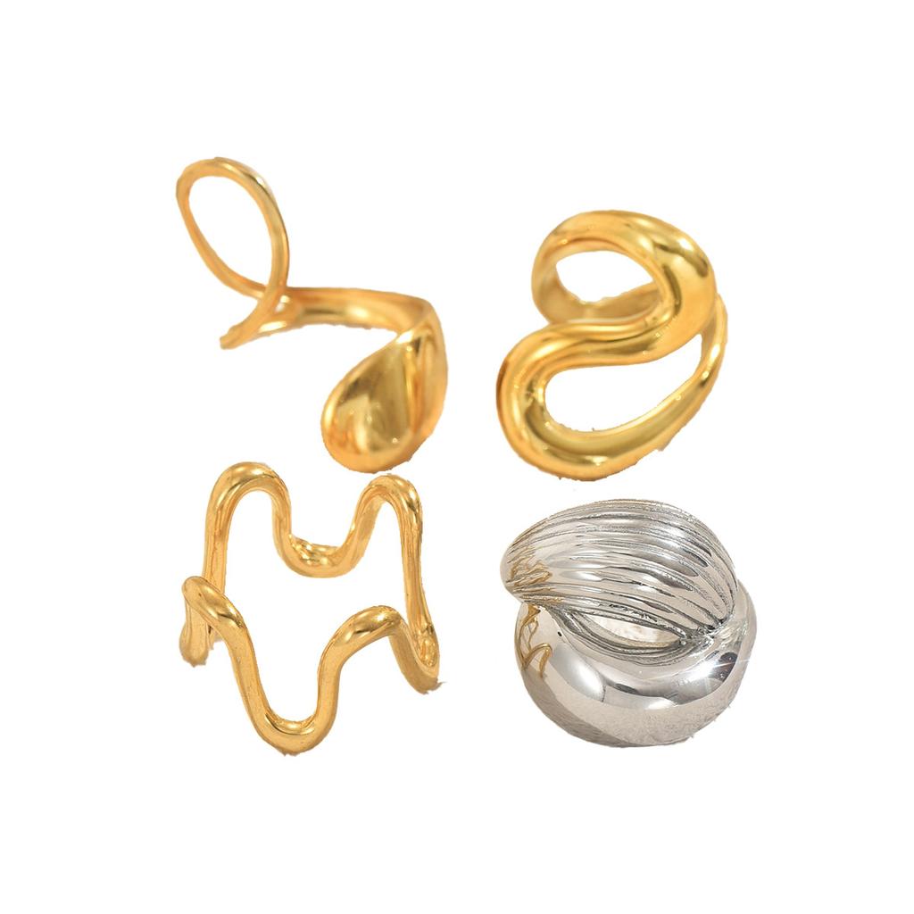 New style open geometric ring set niche light luxury line design versatile plain ring ring woman