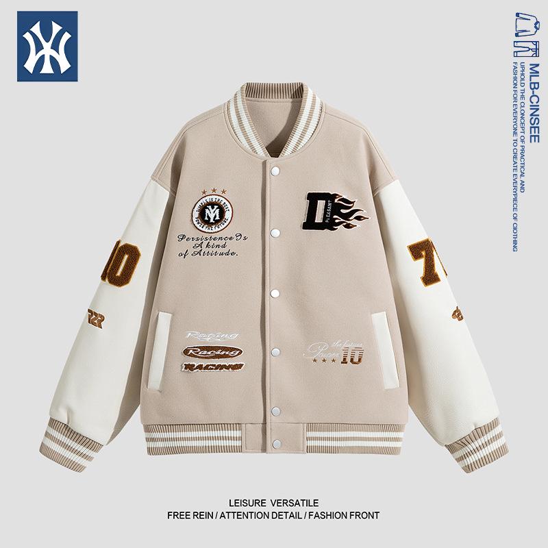 Унисекс бейсбольная куртка MLB & NY Joint Fashion - Модный американский бренд с высококачественной вышивкой для мужчин 2XL хаки