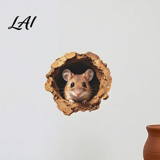 Self Adhesive Wall Murals 3D Realistic Mouse Hole Sticker Cute Rat Burrow Decal Waterproof Kitchen Backsplash Decor Self-Adhesive Removable