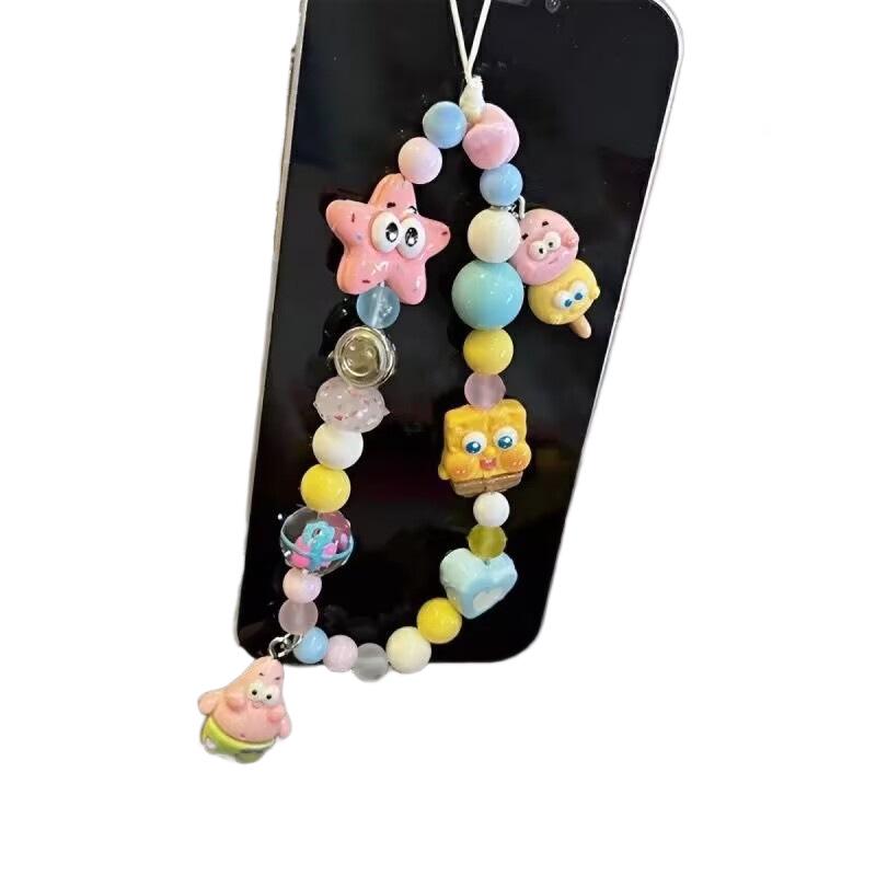 SpongeBob Cute Beaded Phone Lanyard - Cartoon Anti-lost Rope for Women