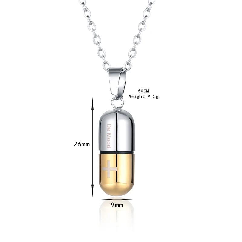 Stainless Steel Jewelry Cross Capsule Medicine Pills Pendant Cremation Urn Necklace for Ashes Bottle Pendant for Ash Jewelry