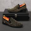 Luxury Brand Designer New Men's Pointed Toe Charm Punk Rivet Rhinestone Wedding Dress Shoes Male Slip On Loafers Zapatos Hombre