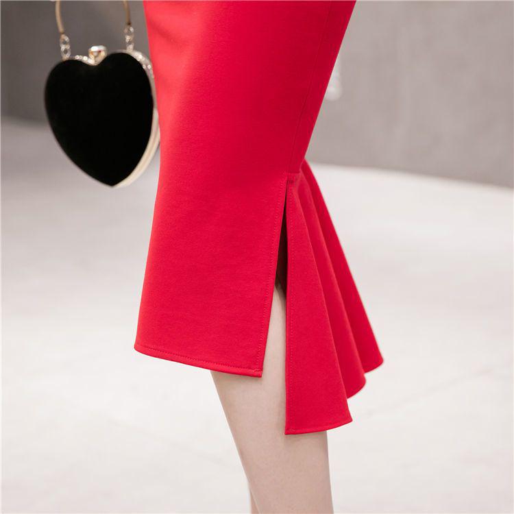 Women's High-Waisted Fishtail Pencil Skirt with Sexy Slit