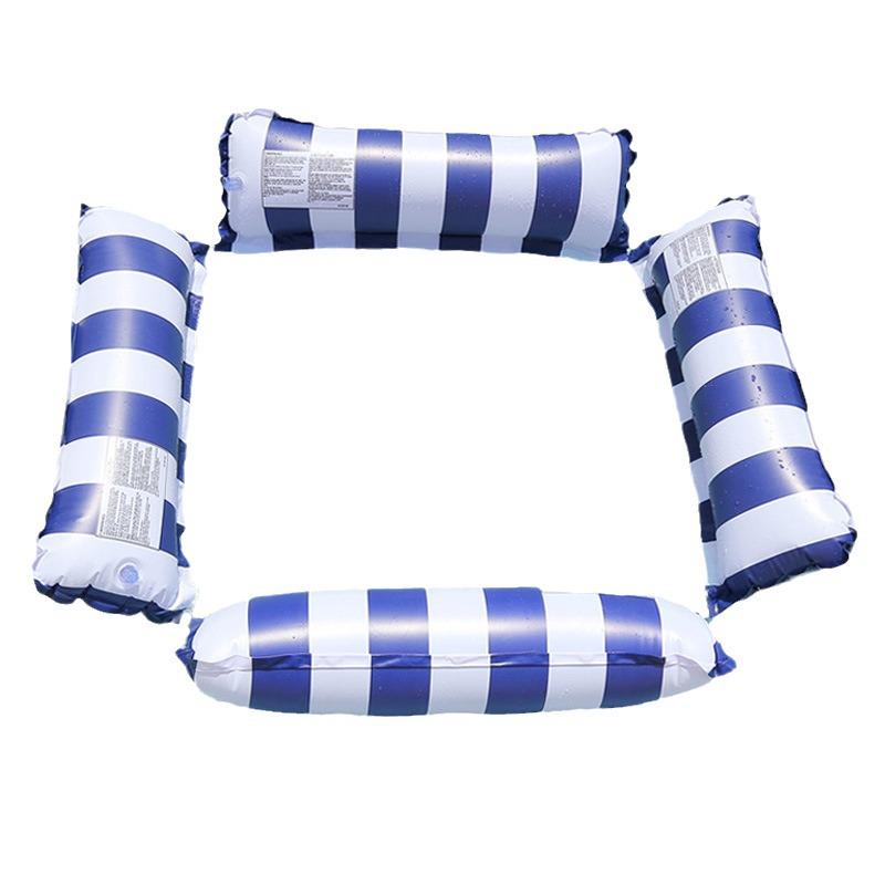 Portable Foldable PVC Striped Water Lounge Chair with Hanging Net - Single Inflatable Floating Bed
