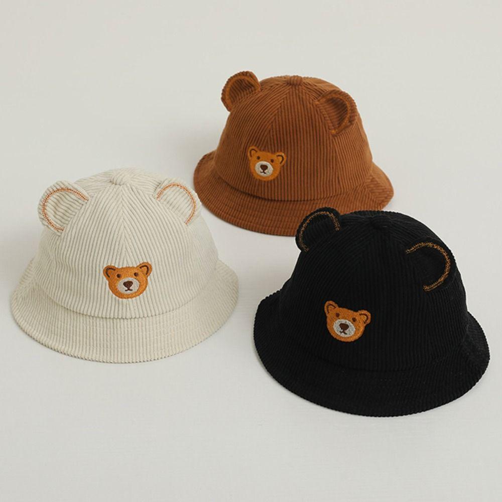 

Cartoon Bear Baby Bucket Hat Sunscreen Kids Caps Outdoor Fisherman s Hat Spring Autumn чёрный