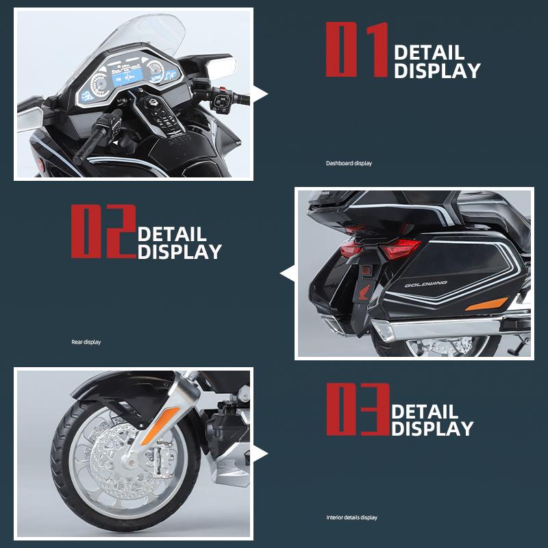 1/12 Honda Golden Wing GL800 Motorcycle Cruise Motorcycle Alloy Diecast Model Boy Alloy Simulation Collection Ornament Toy Car