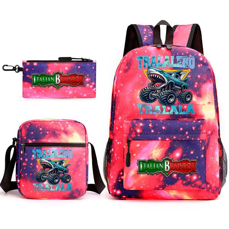 Cartoon abstract Shanhaijing primary school students and teenagers backpack schoolbag tongtongsahur three-piece set L