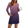 Women's Fashion V-Neck Long Sleeve Drawstring With Pockets Gradient Printed Casual Dresses