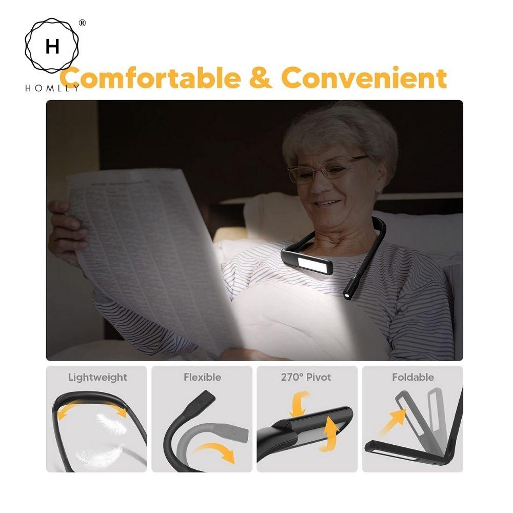 Homlly LED Neck Reading Light with 1800mah Rechargeable battery in 3 adjustable Colors & Brightness